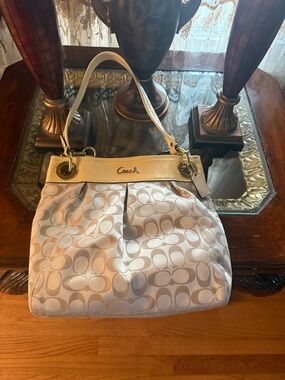 Coach Signature Shoulder Bag in Beige and Gold